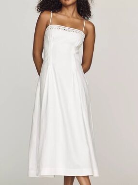 Reformation Pomona Linen Midi Dress in White NWT w/ Flaw